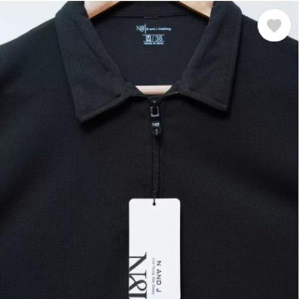 Men Cotton Plain Polo T-Shirt Black Round Neck