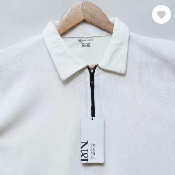 Men Cotton Plain Polo T-Shirt White Round Neck